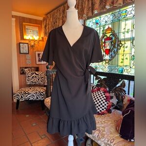 Short Sleeve Black Mini Wrap Dress